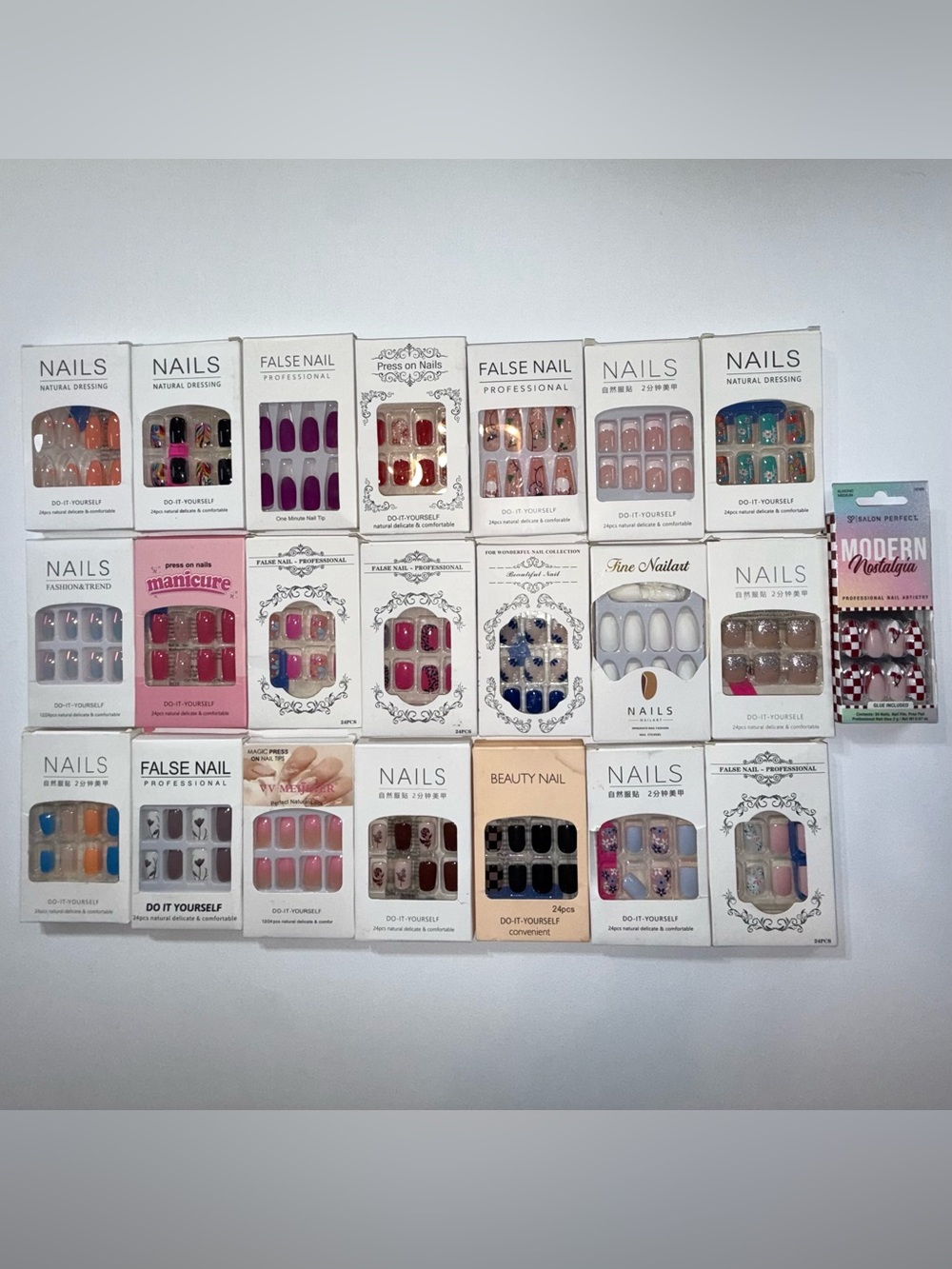 Bundle Assorted Colors Designs Press On Nails, 22 Different Boxes All New